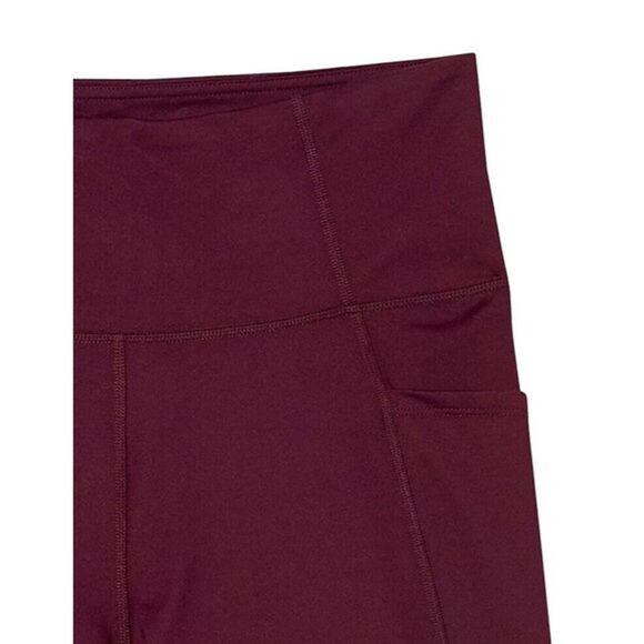 Women Leggings Shorts Large Red High Waisted Side Pockets Burgundy - Picture 11 of 12